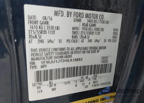 2017 Ford Expedition Xlt from USA, damaged, VIN 1FMJU1JT3HEA15853